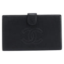 CHANEL Long Wallet Caviar Skin Black Gold CC Auth 213613V-2