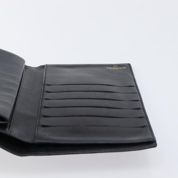 CHANEL Long Wallet Caviar Skin Black Gold CC Auth 213613V