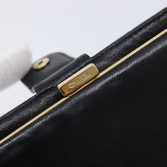 CHANEL Long Wallet Caviar Skin Black Gold CC Auth 213613V