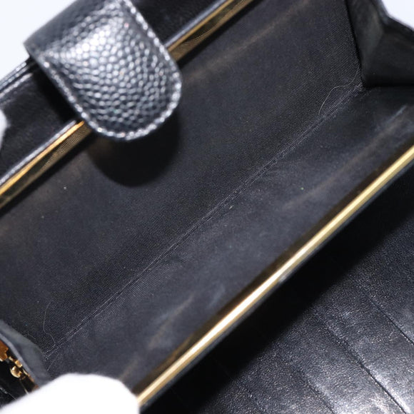 CHANEL Long Wallet Caviar Skin Black Gold CC Auth 213613V