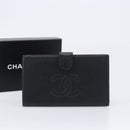 CHANEL Long Wallet Caviar Skin Black Gold CC Auth 213613V-26