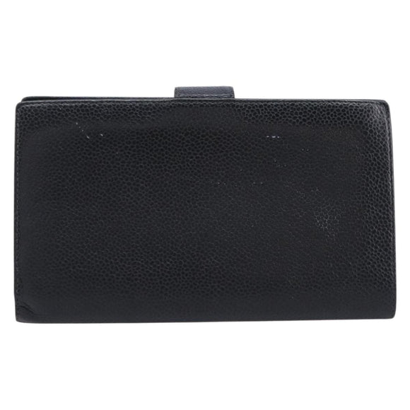 CHANEL Long Wallet Caviar Skin Black Gold CC Auth 213613V