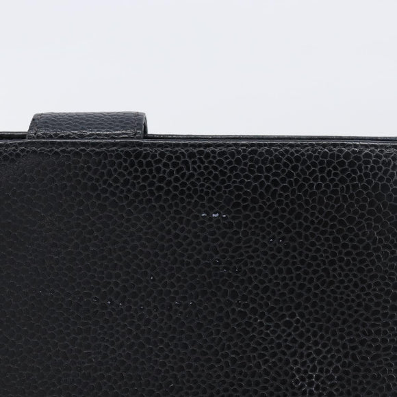 CHANEL Long Wallet Caviar Skin Black Gold CC Auth 213613V