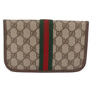 GUCCI GG Supreme Web Sherry Line Pouch PVC Beige Gold 014 58 5205 Auth 213618A-3