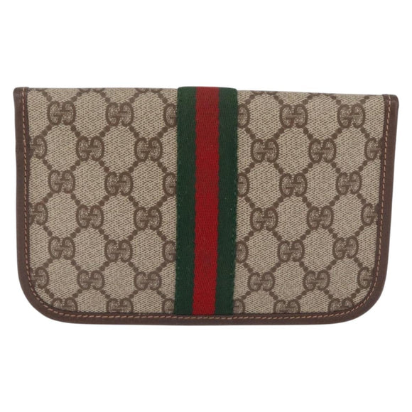GUCCI GG Supreme Web Sherry Line Pouch PVC Beige Gold 014 58 5205 Auth 213618A