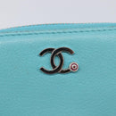 CHANEL Coin Purse Leather Light Blue Silver CC Auth 213625A-14