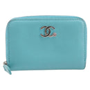 CHANEL Coin Purse Leather Light Blue Silver CC Auth 213625A-2