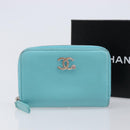 CHANEL Coin Purse Leather Light Blue Silver CC Auth 213625A-24