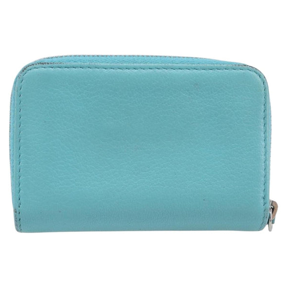 CHANEL Coin Purse Leather Light Blue Silver CC Auth 213625A
