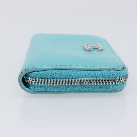 CHANEL Coin Purse Leather Light Blue Silver CC Auth 213625A