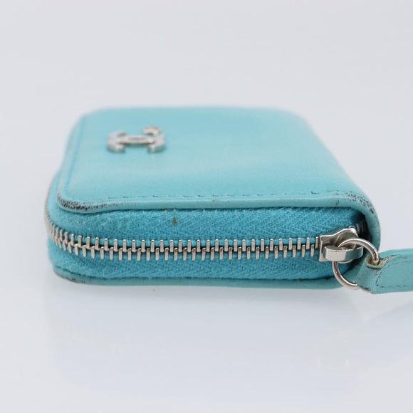 CHANEL Coin Purse Leather Light Blue Silver CC Auth 213625A