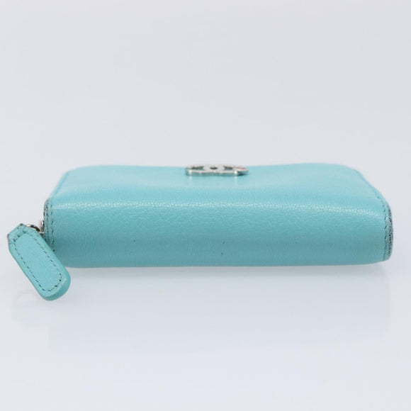 CHANEL Coin Purse Leather Light Blue Silver CC Auth 213625A