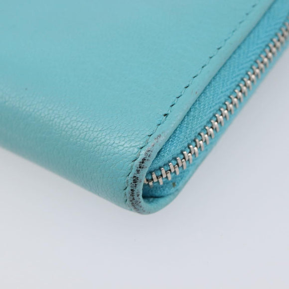 CHANEL Coin Purse Leather Light Blue Silver CC Auth 213625A