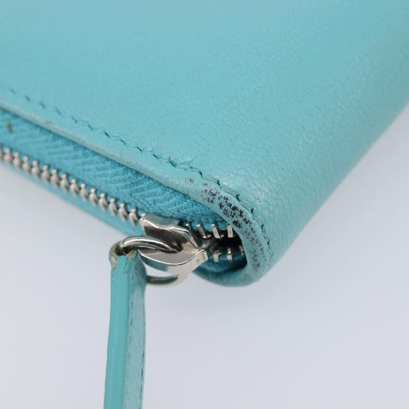 CHANEL Coin Purse Leather Light Blue Silver CC Auth 213625A