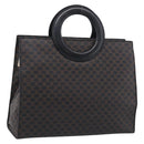 CELINE Macadam Canvas Circle Hand Bag PVC Leather Black Gold Auth 213626-1