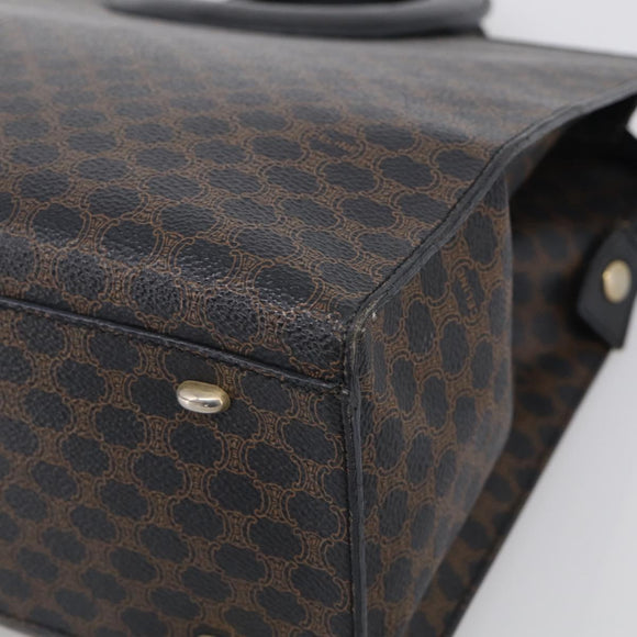 CELINE Macadam Canvas Circle Hand Bag PVC Leather Black Gold Auth 213626