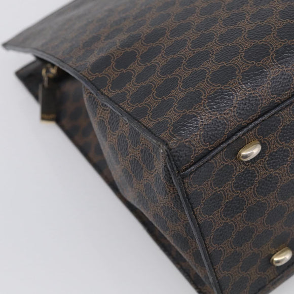 CELINE Macadam Canvas Circle Hand Bag PVC Leather Black Gold Auth 213626