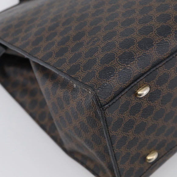 CELINE Macadam Canvas Circle Hand Bag PVC Leather Black Gold Auth 213626
