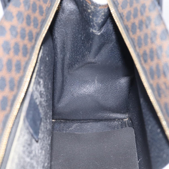 CELINE Macadam Canvas Circle Hand Bag PVC Leather Black Gold Auth 213626