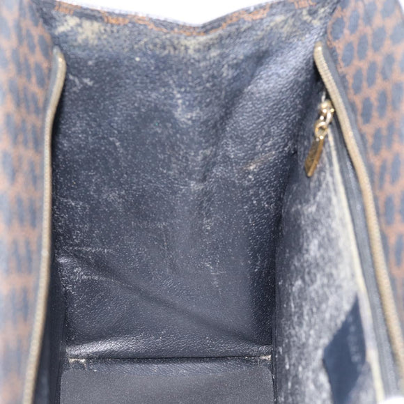 CELINE Macadam Canvas Circle Hand Bag PVC Leather Black Gold Auth 213626