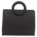 CELINE Macadam Canvas Circle Hand Bag PVC Leather Black Gold Auth 213626-2