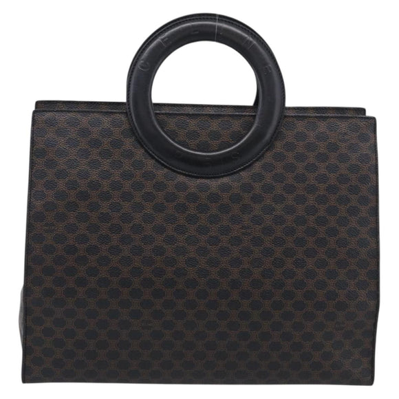 CELINE Macadam Canvas Circle Hand Bag PVC Leather Black Gold Auth 213626