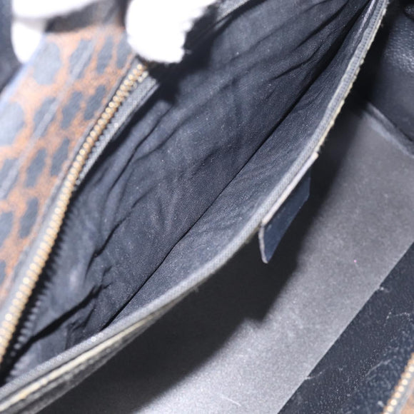 CELINE Macadam Canvas Circle Hand Bag PVC Leather Black Gold Auth 213626