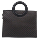CELINE Macadam Canvas Circle Hand Bag PVC Leather Black Gold Auth 213626-3