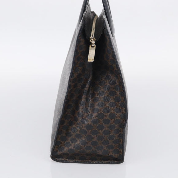 CELINE Macadam Canvas Circle Hand Bag PVC Leather Black Gold Auth 213626