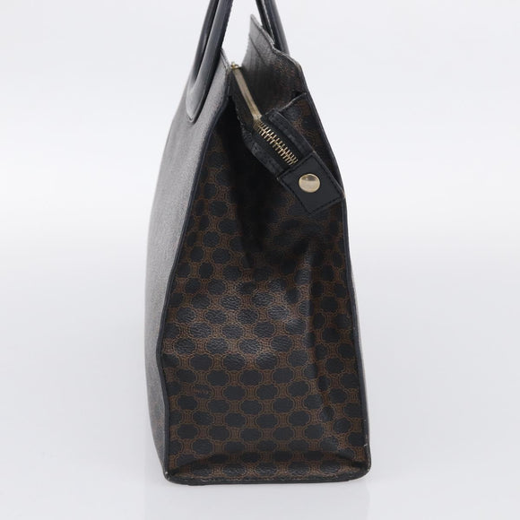CELINE Macadam Canvas Circle Hand Bag PVC Leather Black Gold Auth 213626