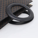 CELINE Macadam Canvas Circle Hand Bag PVC Leather Black Gold Auth 213626-7