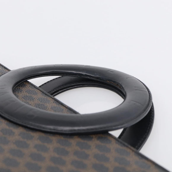 CELINE Macadam Canvas Circle Hand Bag PVC Leather Black Gold Auth 213626