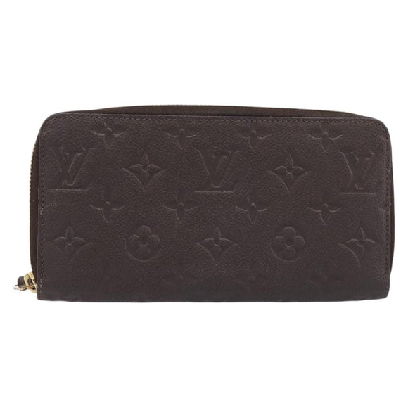 LOUIS VUITTON Monogram Empreinte Zippy Long Wallet Dark Brown M60548 Auth 213628