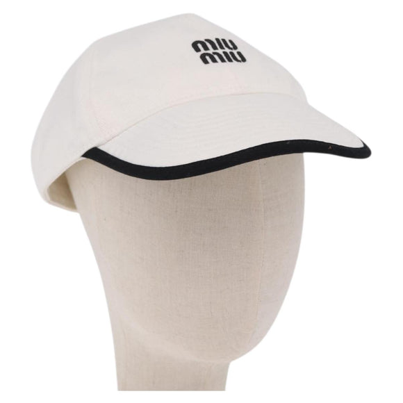 Miu Miu Drill Baseball Cap Canvas White Auth 213629V