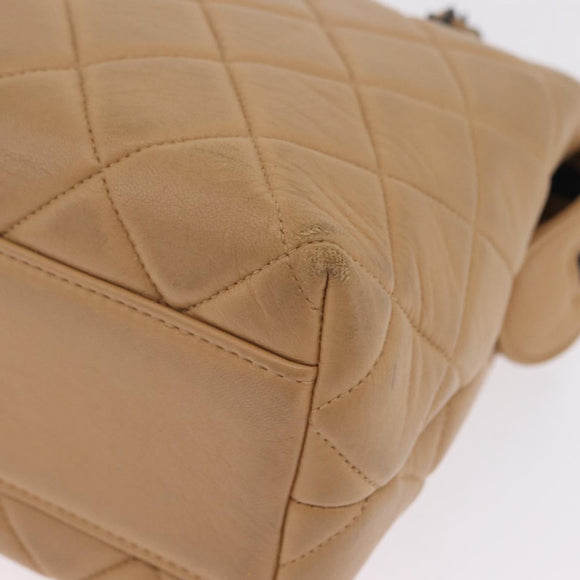 CHANEL Matelasse Chain Tote Bag Lamb Skin Beige CC Auth 213634V