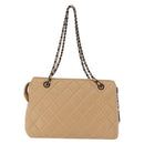 CHANEL Matelasse Chain Tote Bag Lamb Skin Beige CC Auth 213634V-3