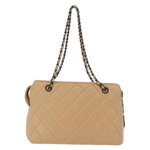 CHANEL Matelasse Chain Tote Bag Lamb Skin Beige CC Auth 213634V