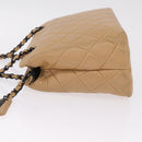 CHANEL Matelasse Chain Tote Bag Lamb Skin Beige CC Auth 213634V-5