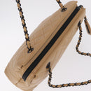 CHANEL Matelasse Chain Tote Bag Lamb Skin Beige CC Auth 213634V-6
