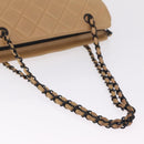 CHANEL Matelasse Chain Tote Bag Lamb Skin Beige CC Auth 213634V-7
