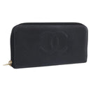 CHANEL Long Wallet Caviar Skin Black Gold CC Auth 213644V-1