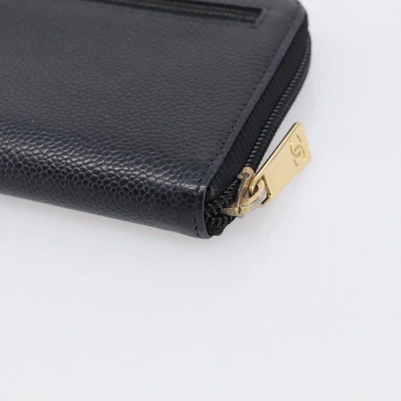 CHANEL Long Wallet Caviar Skin Black Gold CC Auth 213644V