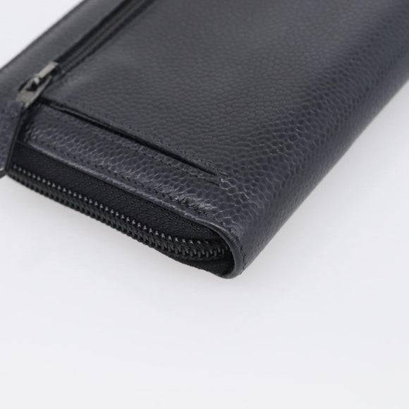 CHANEL Long Wallet Caviar Skin Black Gold CC Auth 213644V