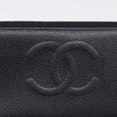 CHANEL Long Wallet Caviar Skin Black Gold CC Auth 213644V-13