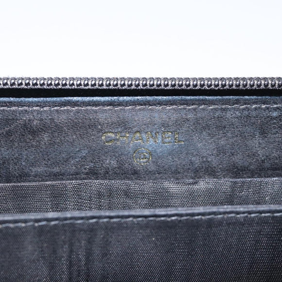 CHANEL Long Wallet Caviar Skin Black Gold CC Auth 213644V