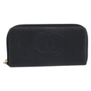CHANEL Long Wallet Caviar Skin Black Gold CC Auth 213644V-2