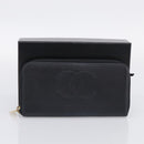 CHANEL Long Wallet Caviar Skin Black Gold CC Auth 213644V-24