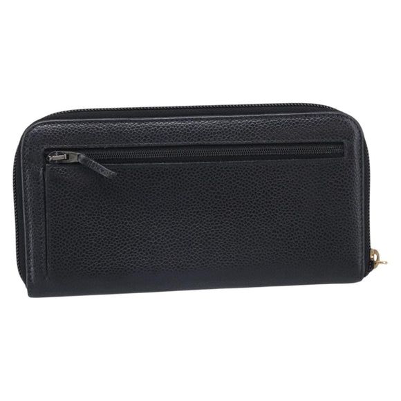 CHANEL Long Wallet Caviar Skin Black Gold CC Auth 213644V