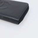CHANEL Long Wallet Caviar Skin Black Gold CC Auth 213644V-8