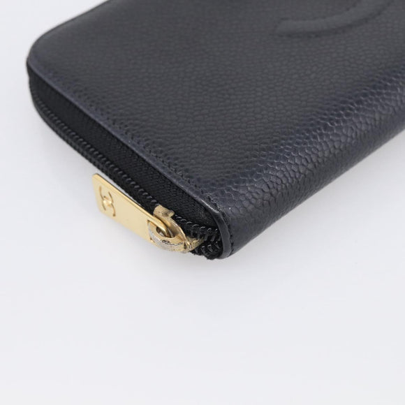 CHANEL Long Wallet Caviar Skin Black Gold CC Auth 213644V
